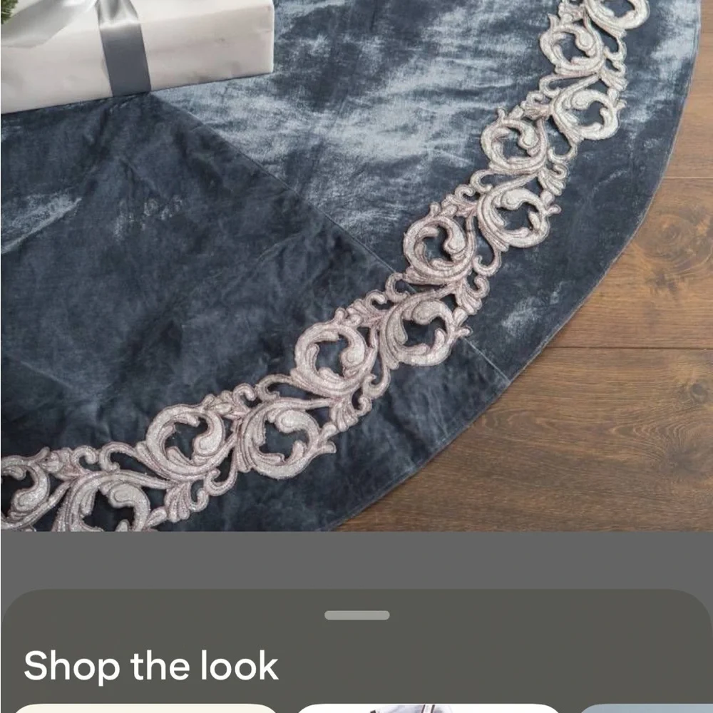 French Blue Velvet Tree Skirt 60" - - Picture 5 of 5